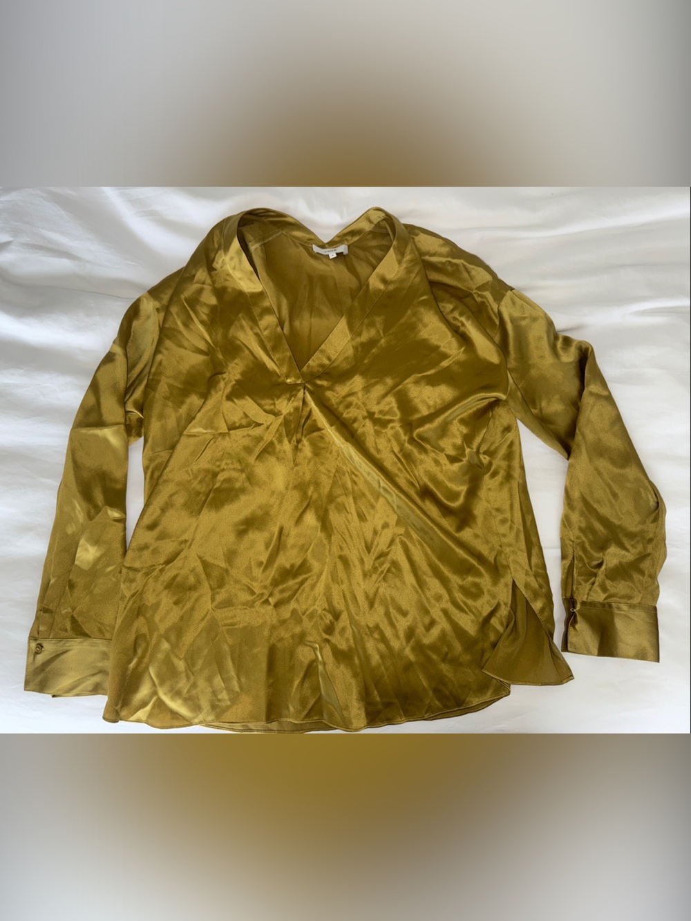 Vince Silk V-Neck Blouse in Olive